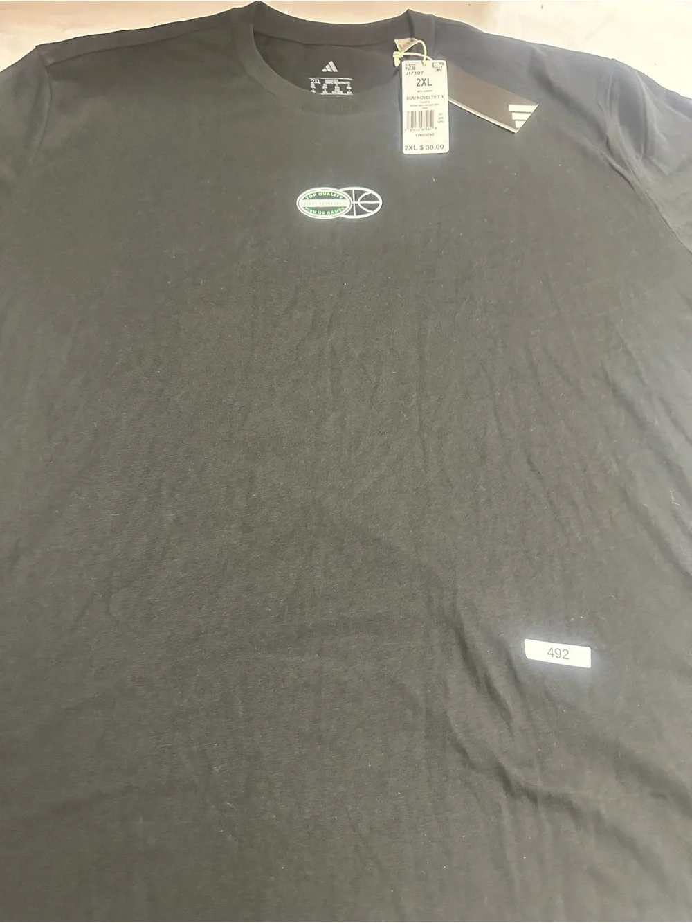 adidas Black Short Sleeve Graphic Crew Tee with Small Chest Logo